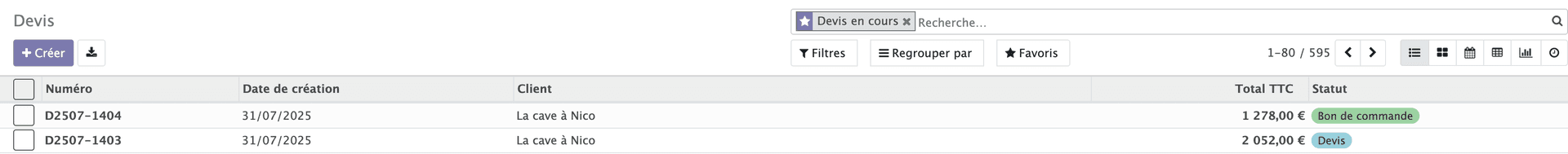 Sélection d'un devis pour la livraison