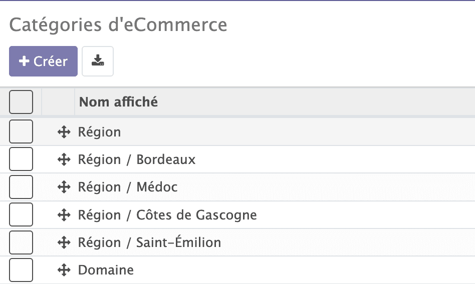 Menu des modules Négoce