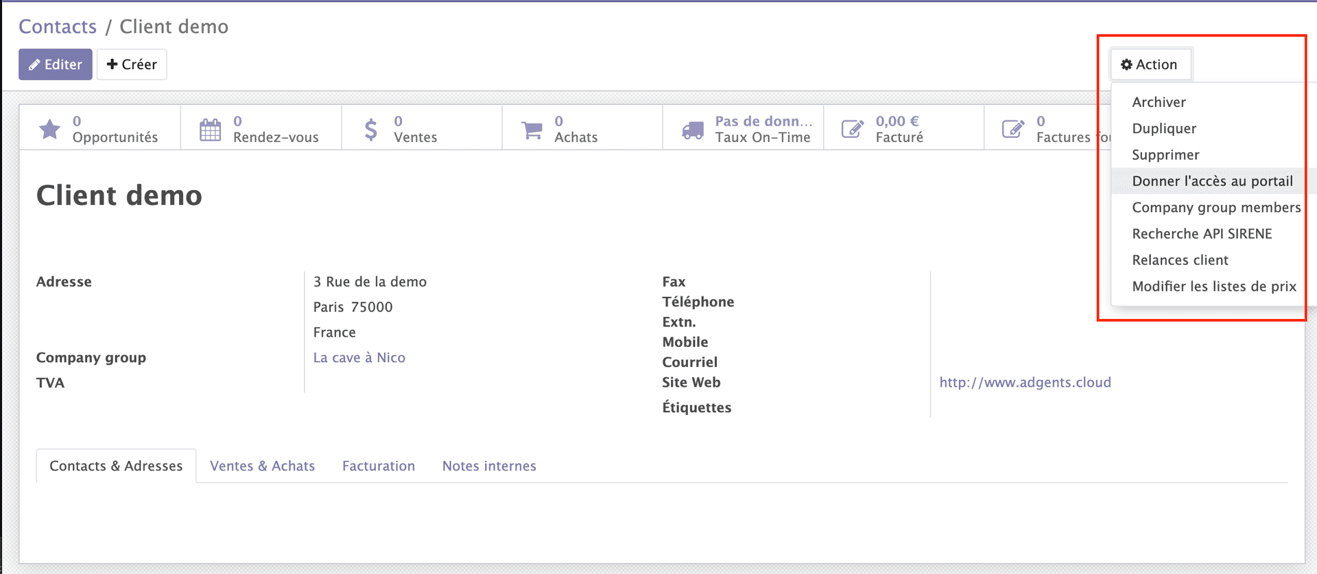 Actions du client Négoce