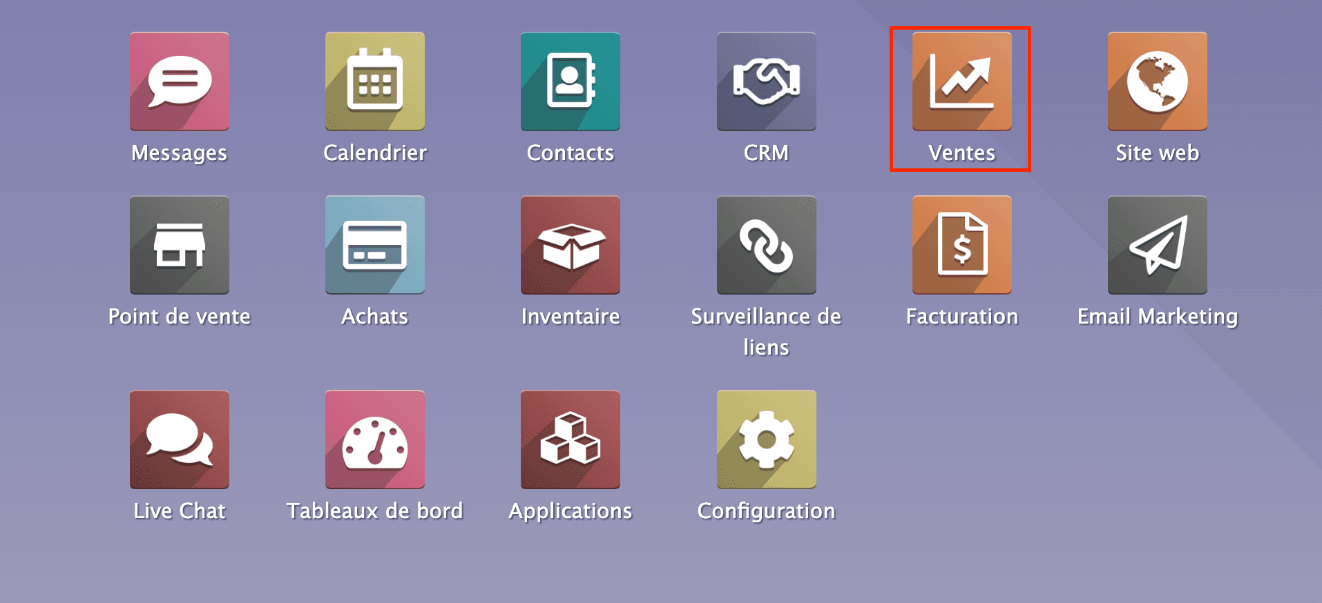 Menu des modules Négoce
