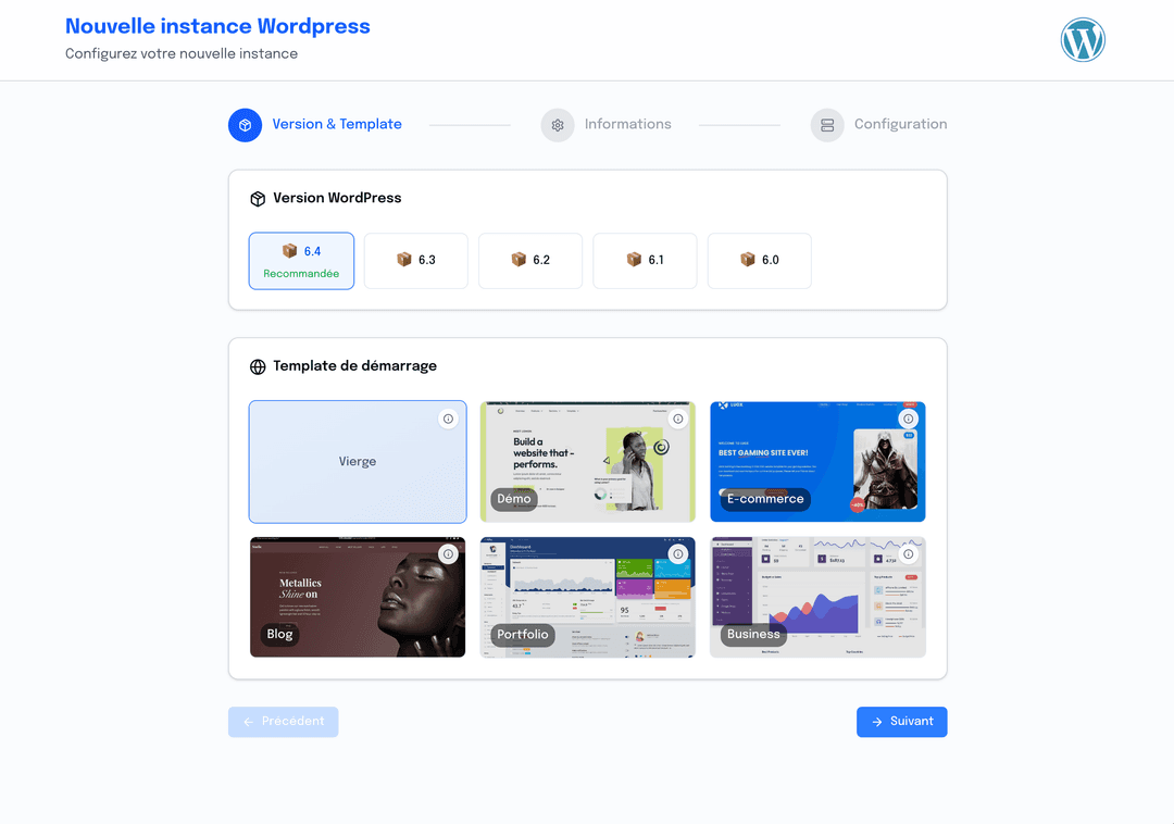 Interface Déploiement en 1 clic