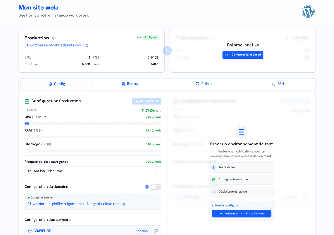 Interface Backups automatiques + rétention longue