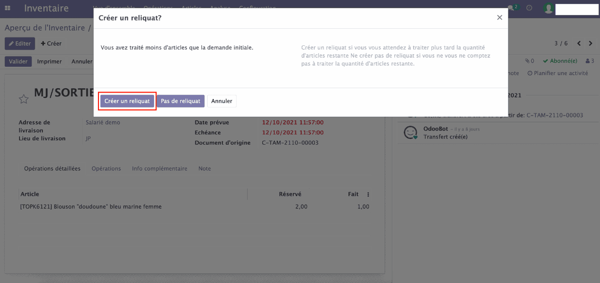 Modifier une commande validée
