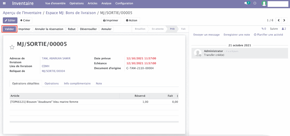 Modifier une commande validée