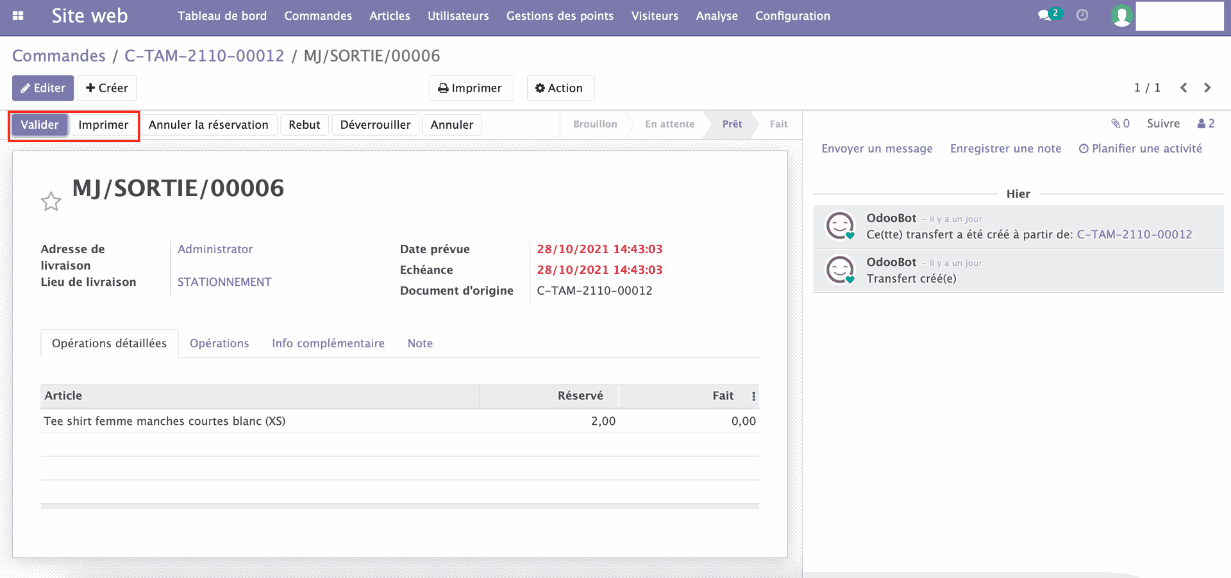 Modifier une commande validée
