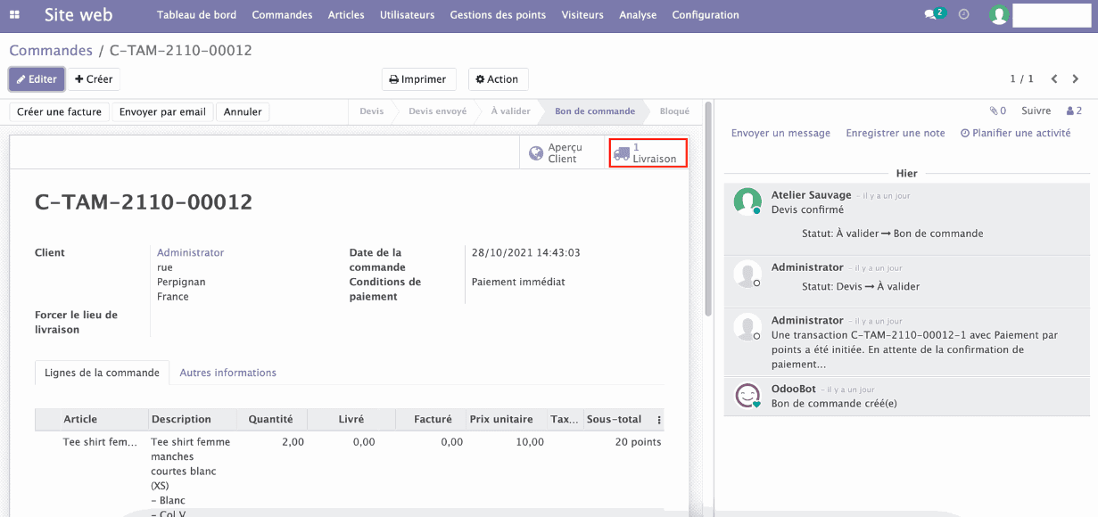 Modifier une commande validée