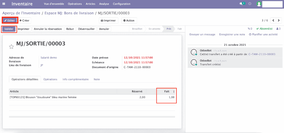 Modifier une commande validée